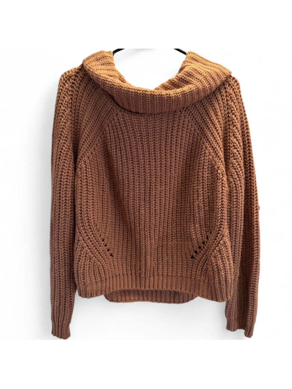 Moon & Madison brown/pink chunky knit sweater with drapey neckline